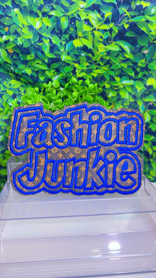 Blue big fashion junkie iron on patch