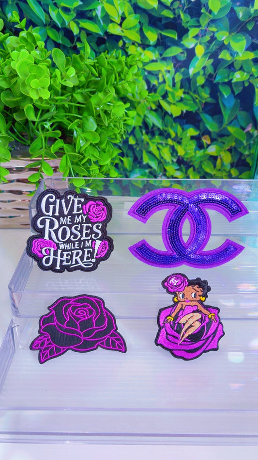 Purple iron on patch set