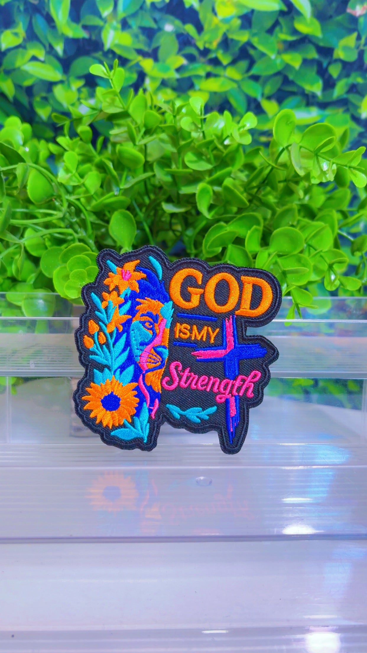 God is my strength iron on patch (2 sizes)