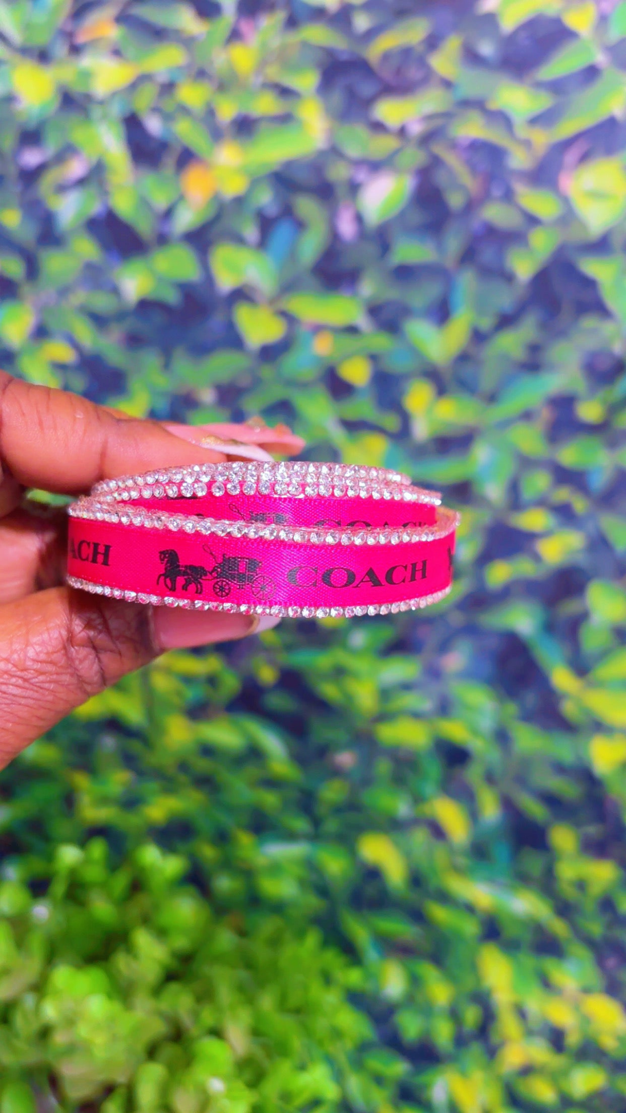 Pink bling iron on ribbon 1 yard