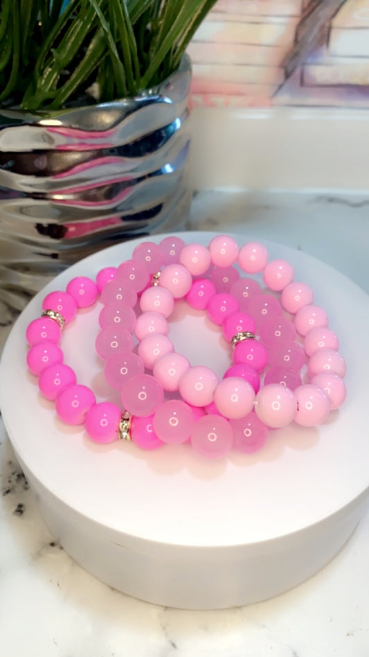 Shades of Pink Beaded Bracelets Set of 3
