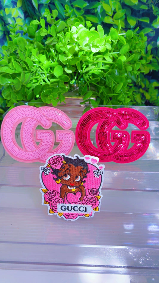 Pink Betty iron on patch set