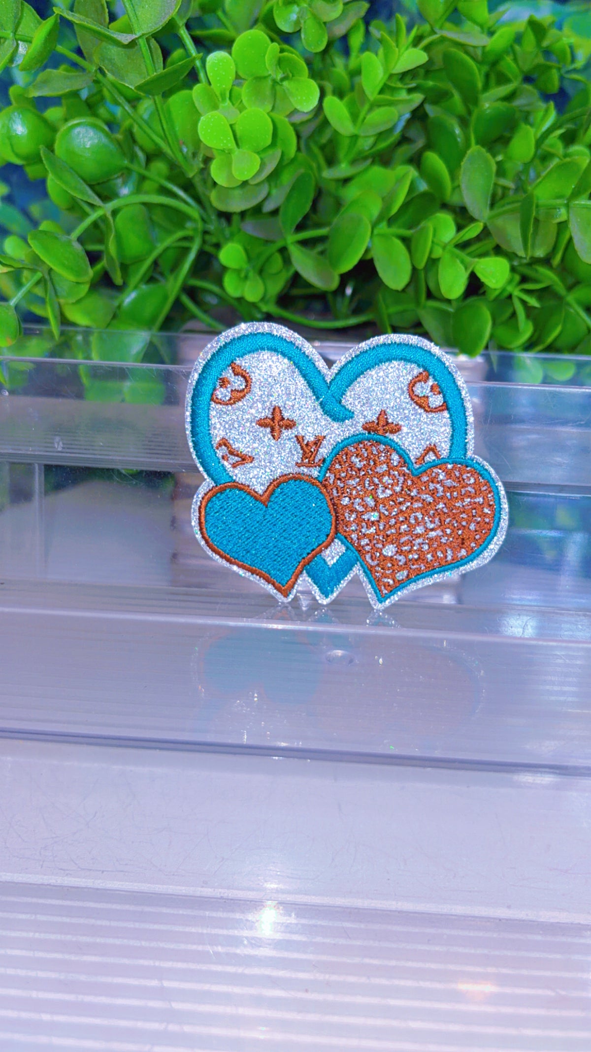 Turquoise heart iron on patch