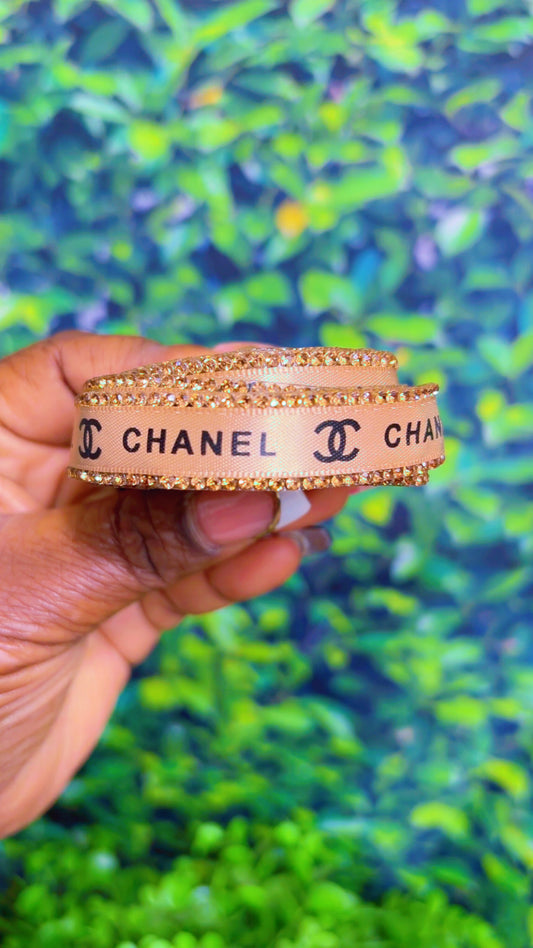C gold bling iron on ribbon 1 yard