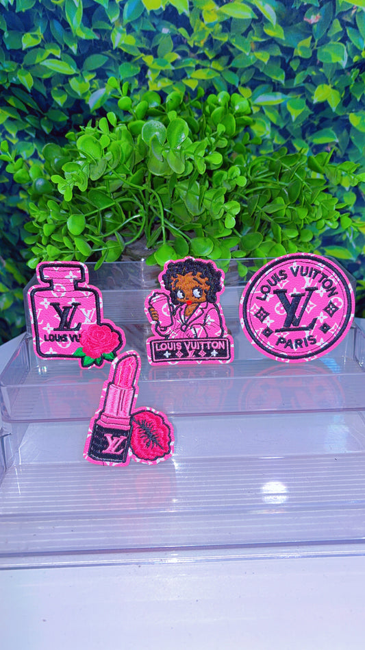 Pink and white iron on patch set (set 1)