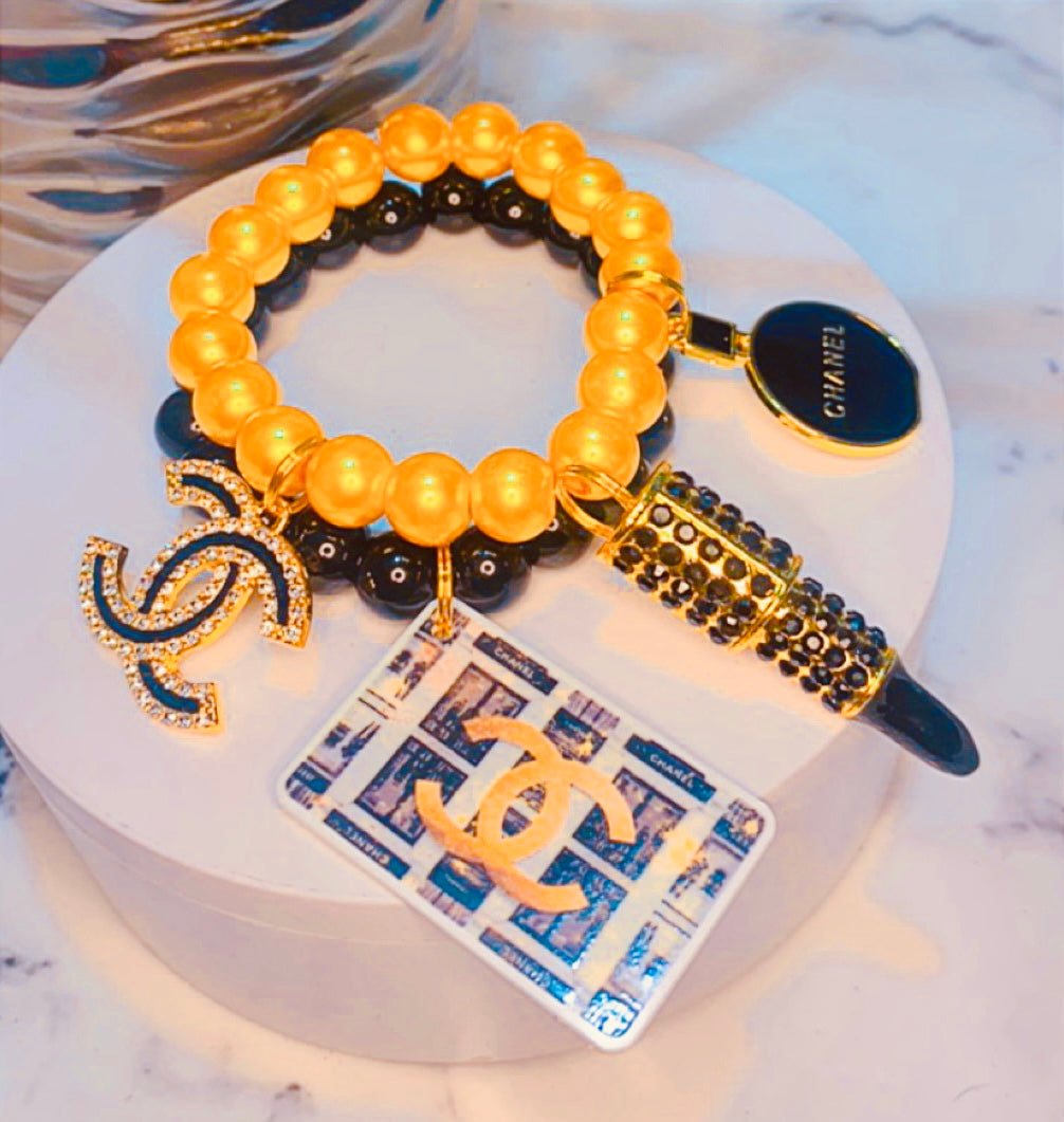 Black/Gold Diva Charm Bracelet Set of 2