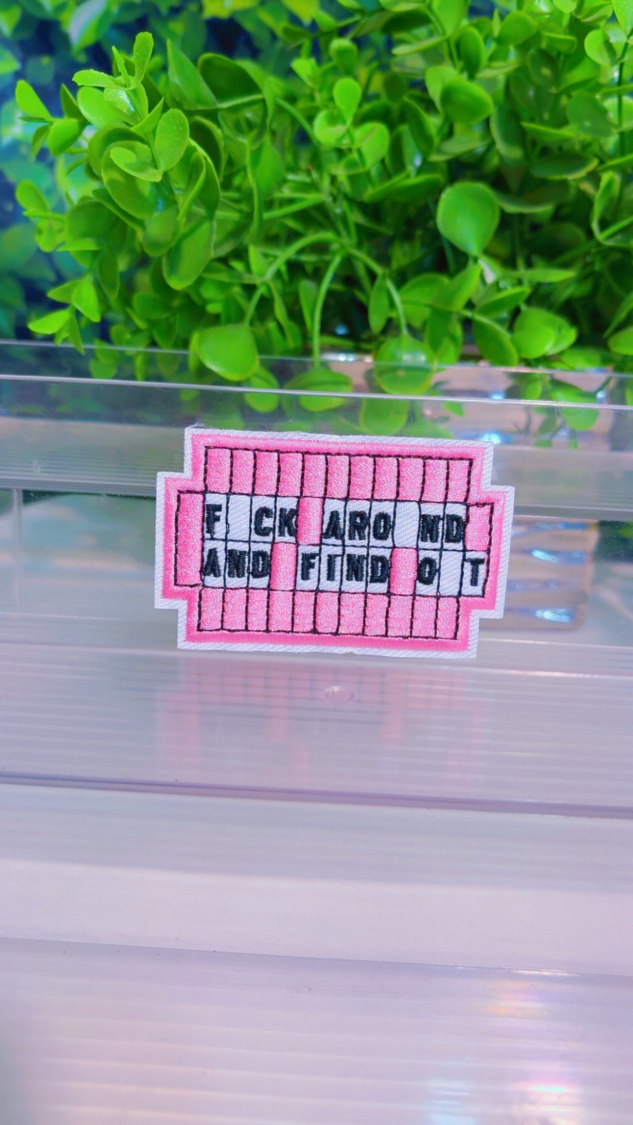 Pink iron on patch