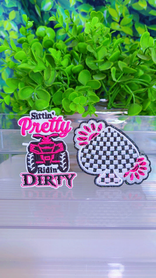 Sittin Pretty Ridin Dirty iron on patch set