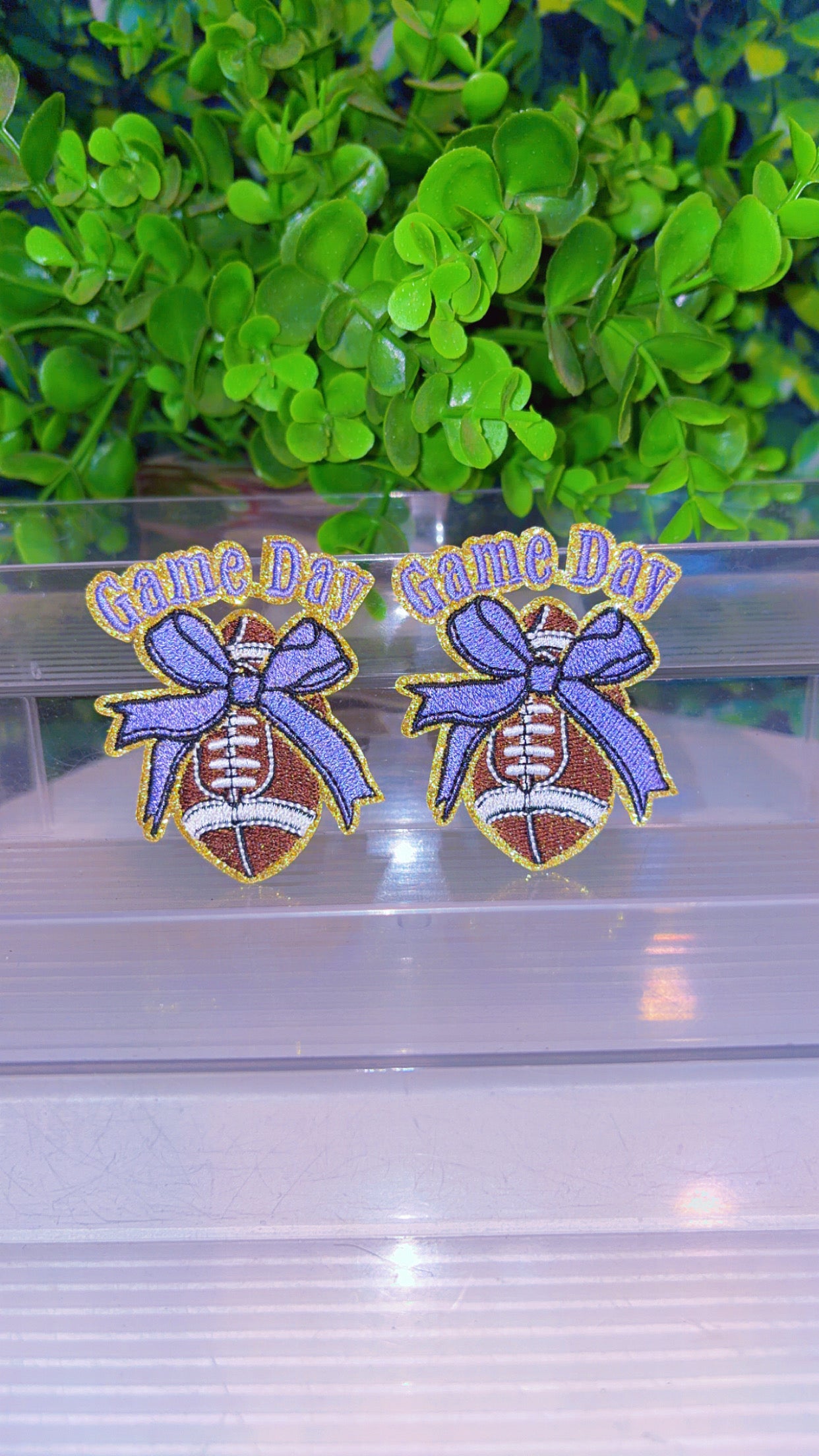 Game Day football with bow iron on patch set 3 different color sets