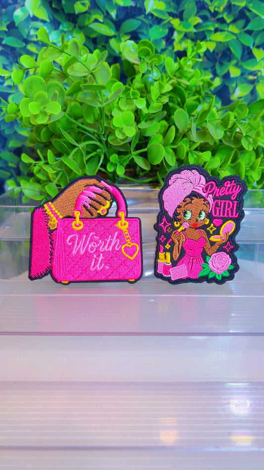 Pretty in pink iron on patch set