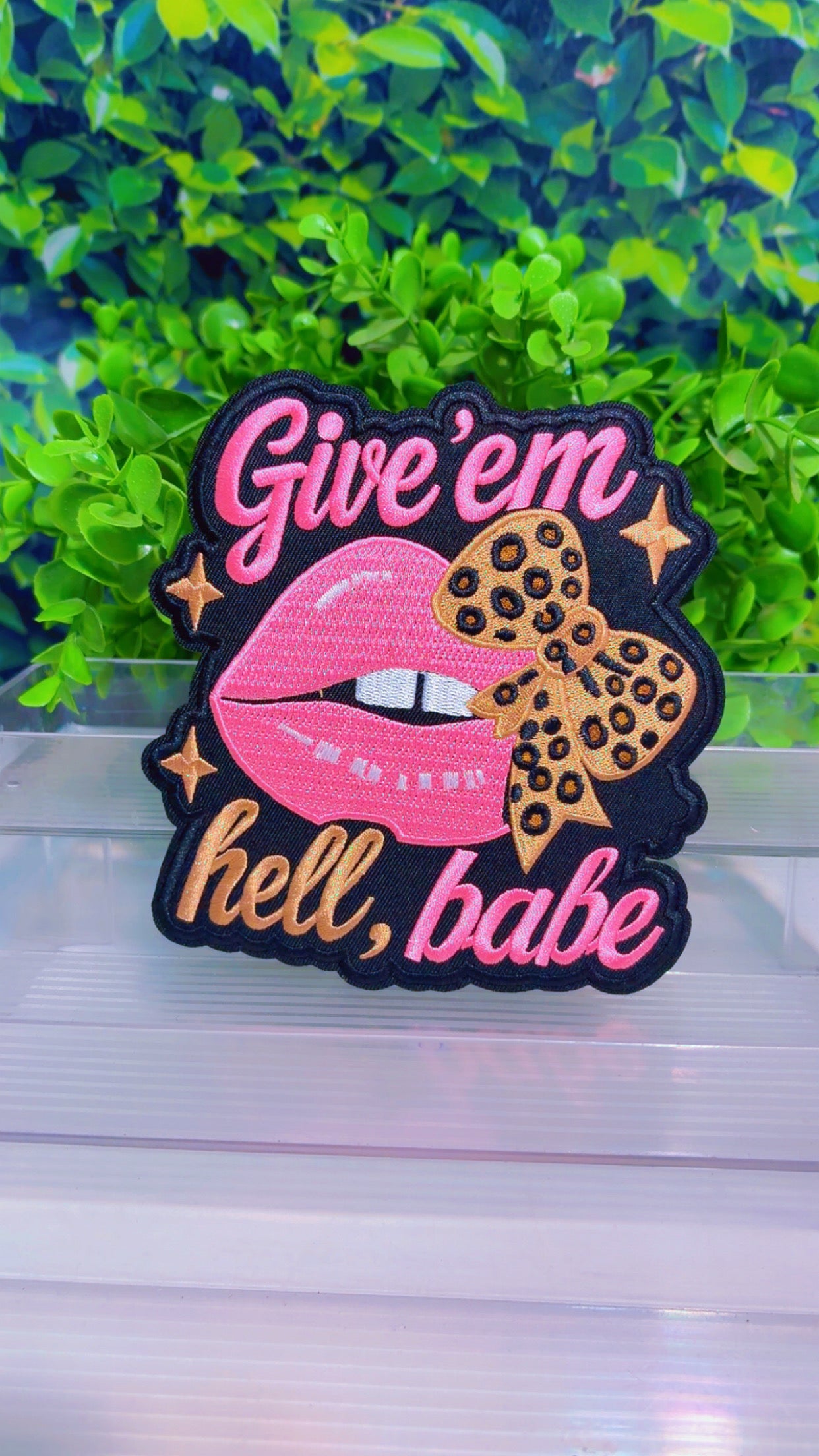 Give ‘em hell babe iron on medium iron on patch