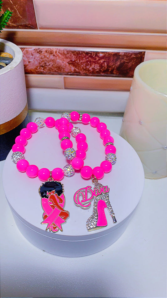 Pinktober diva charm bracelet set of 2