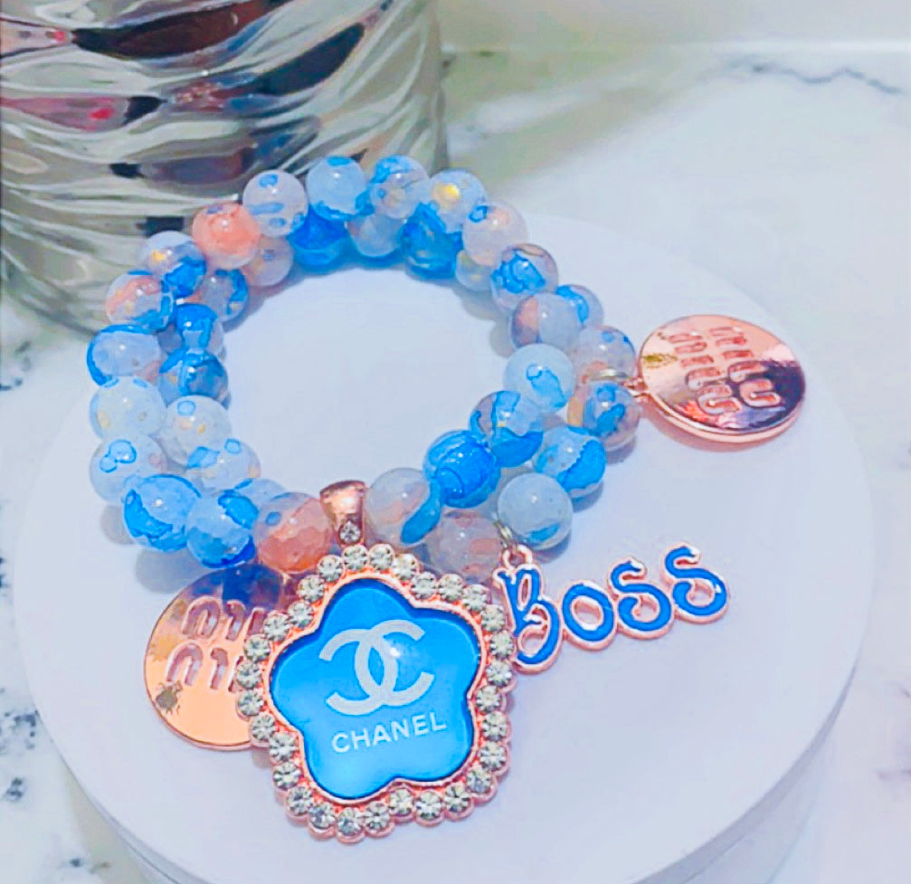 Baby Blue/Rose Gold Bling Charm Bracelet