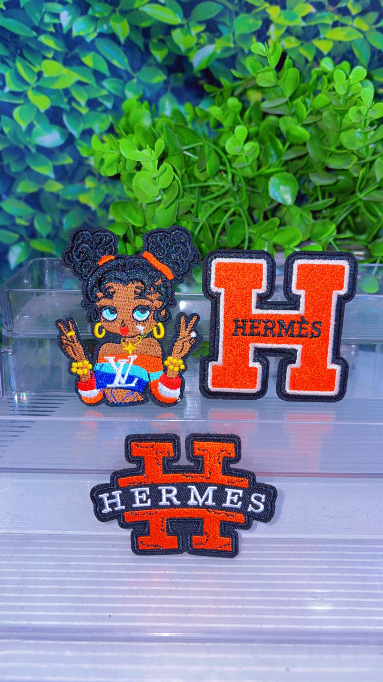 Orange and black iron on patch set