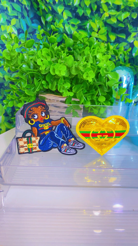 Glam girl iron on patch set of 2