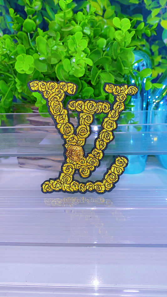 Gold flower iron on patch
