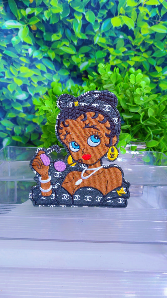 Diva with purple glasses iron on medium size patch 5 1/2x 6 in