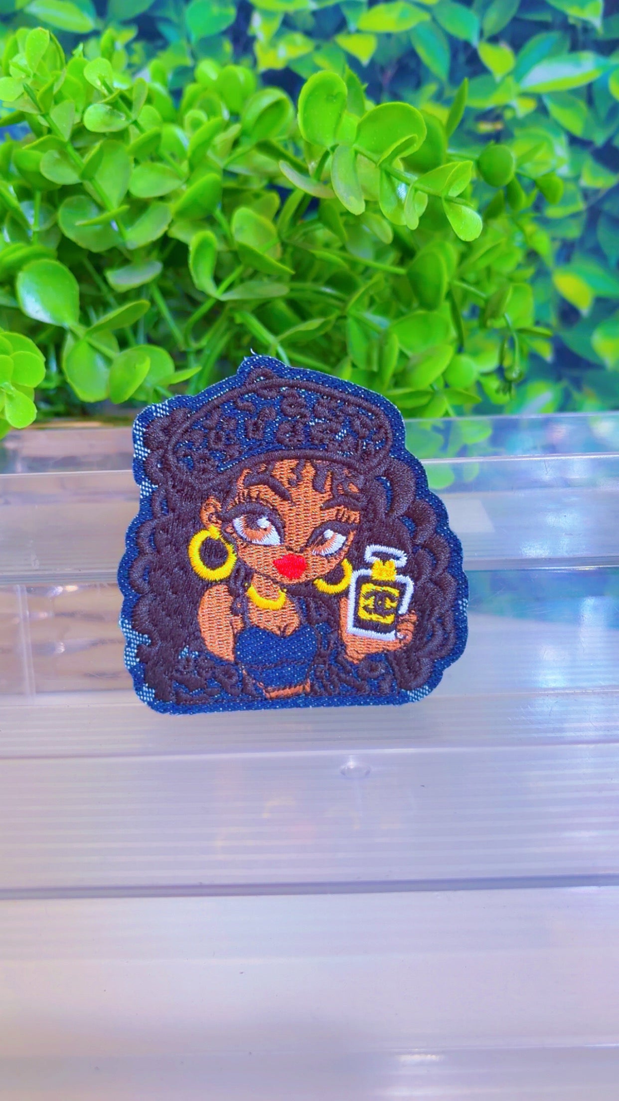 Denim girl iron on patch