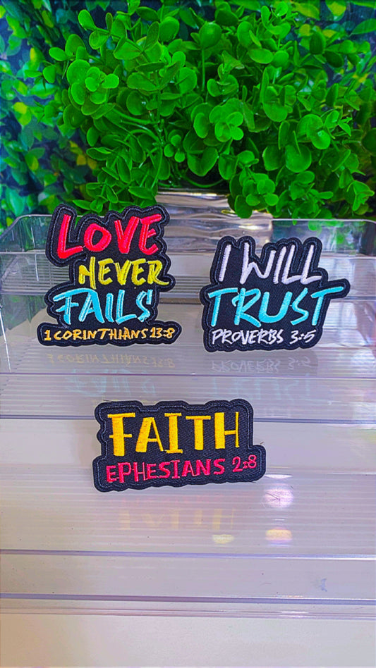 Christian iron on patch set of 3