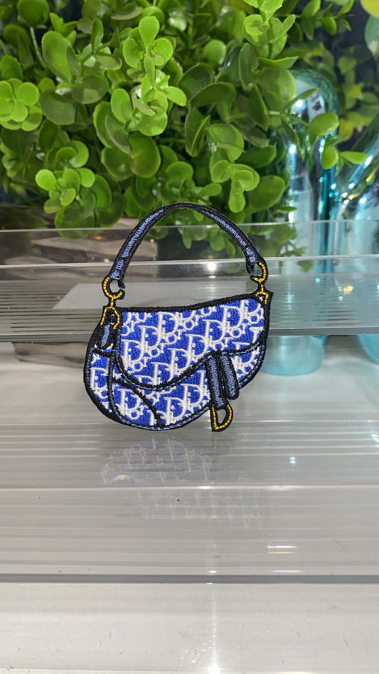 Blue/white handbag iron on patch