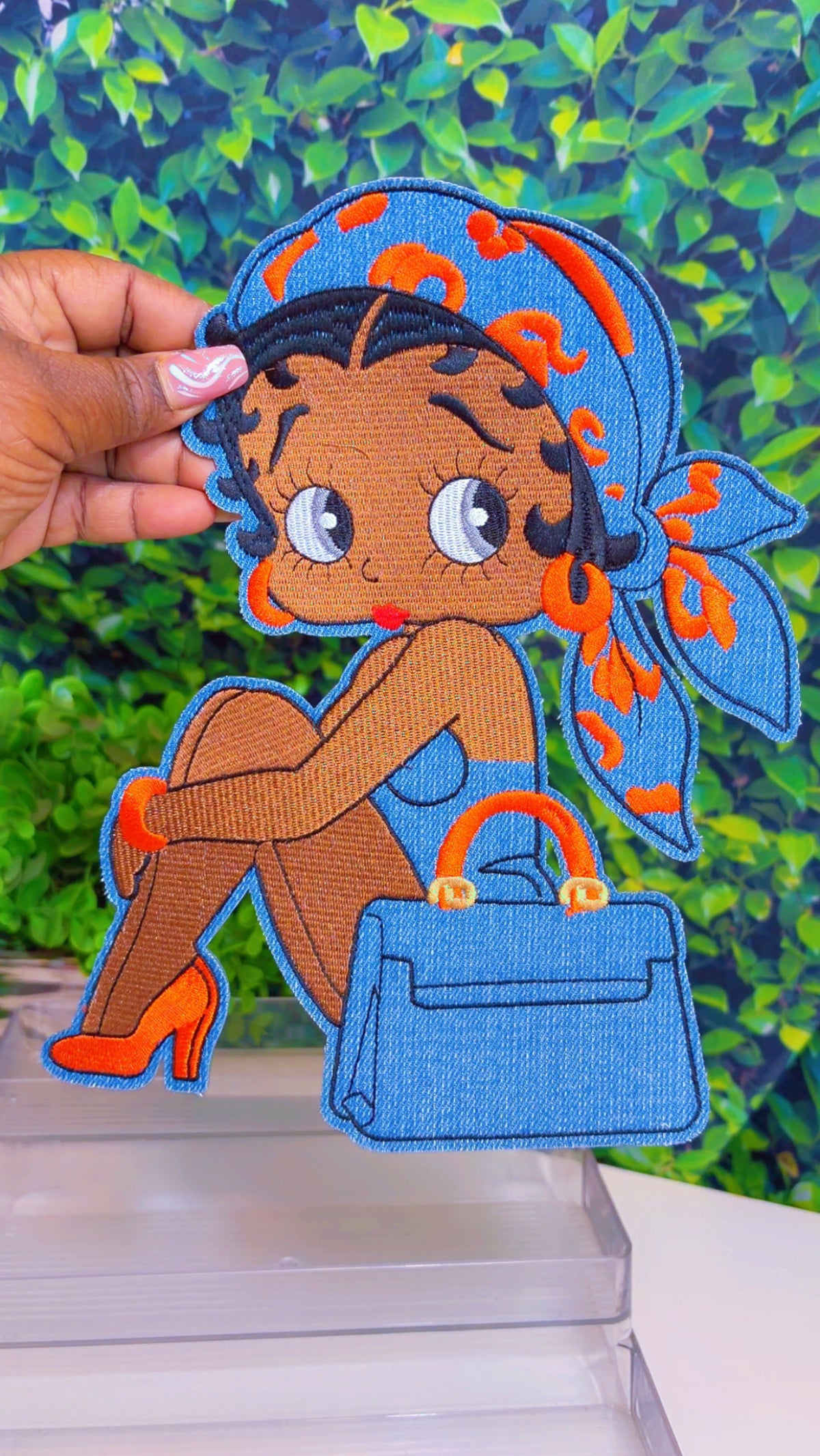 Denim/orange Big or medium iron on patch