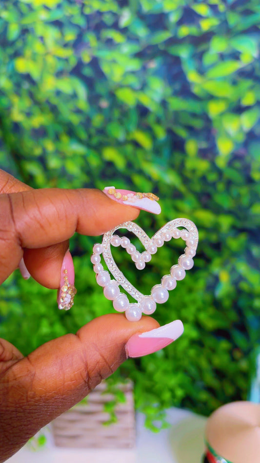 Silver pearl heart charm
