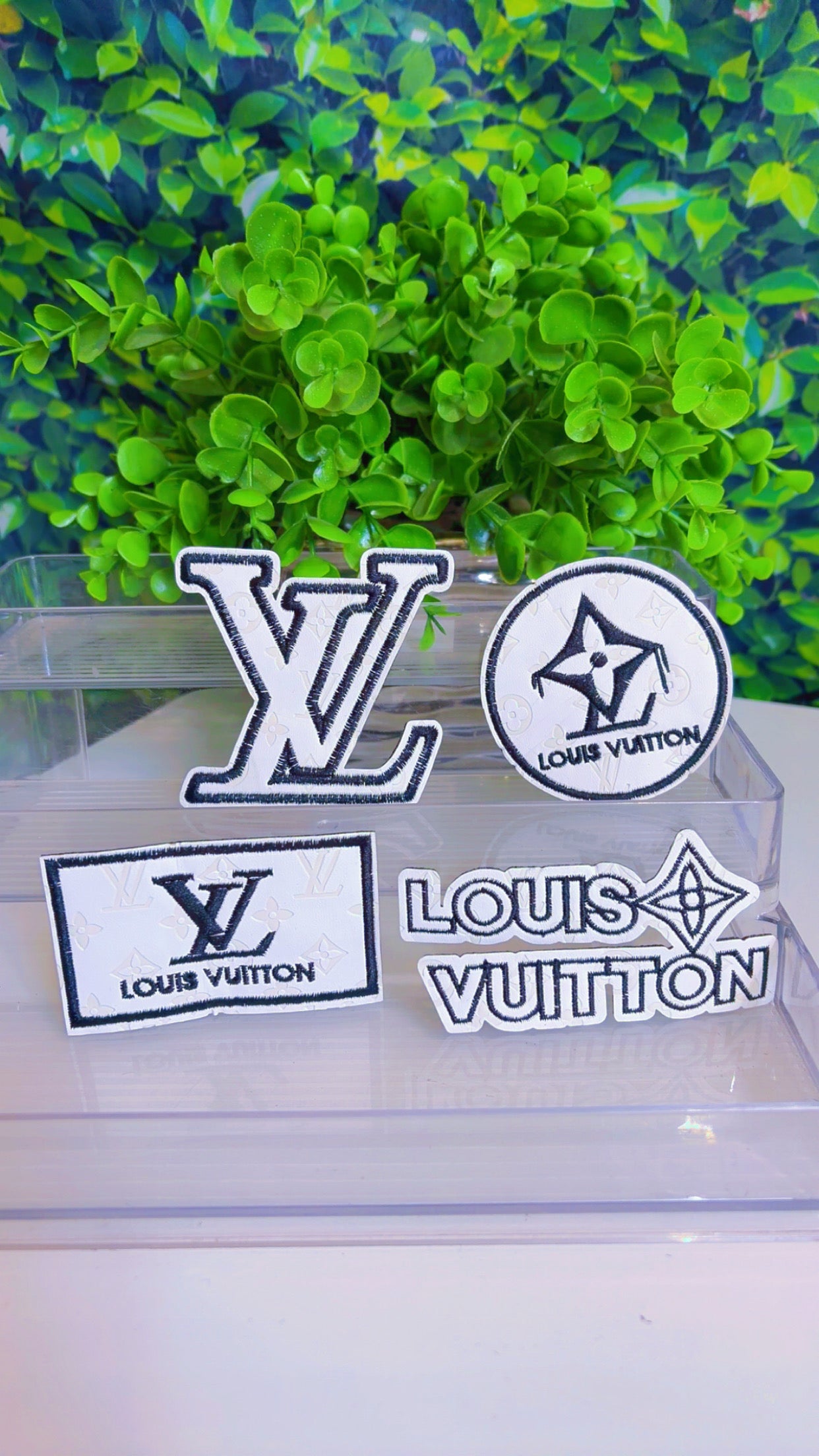 White and black iron on patch set