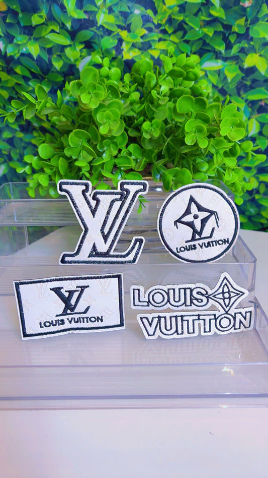 White and black iron on patch set
