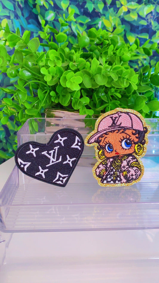 Pink baddie iron on patch set of 2