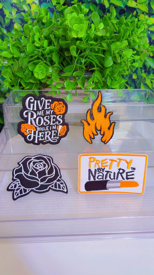 Orange give me my roses while I’m still here iron on patch set