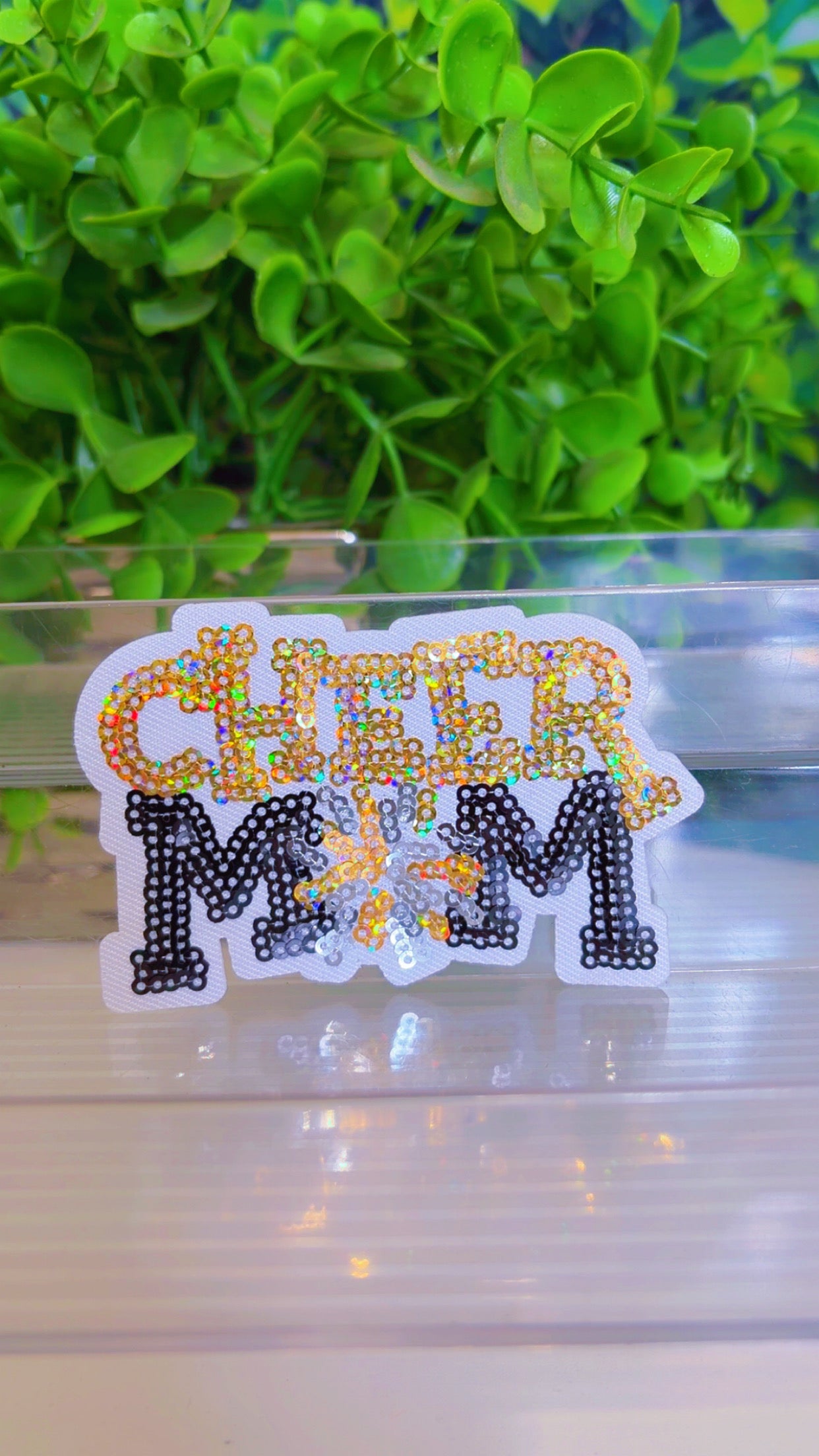 Cheer sequin Mom iron on patch