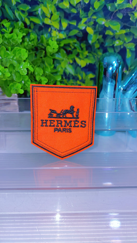 Orange iron on patch pocket