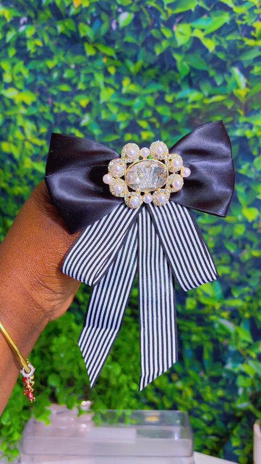 Striped lux bow brooch