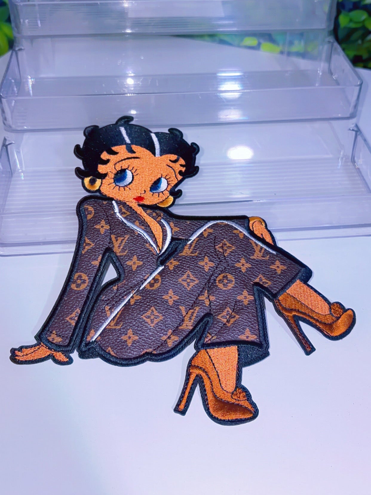 Business Betty with faux leather suit (Big iron on patch)