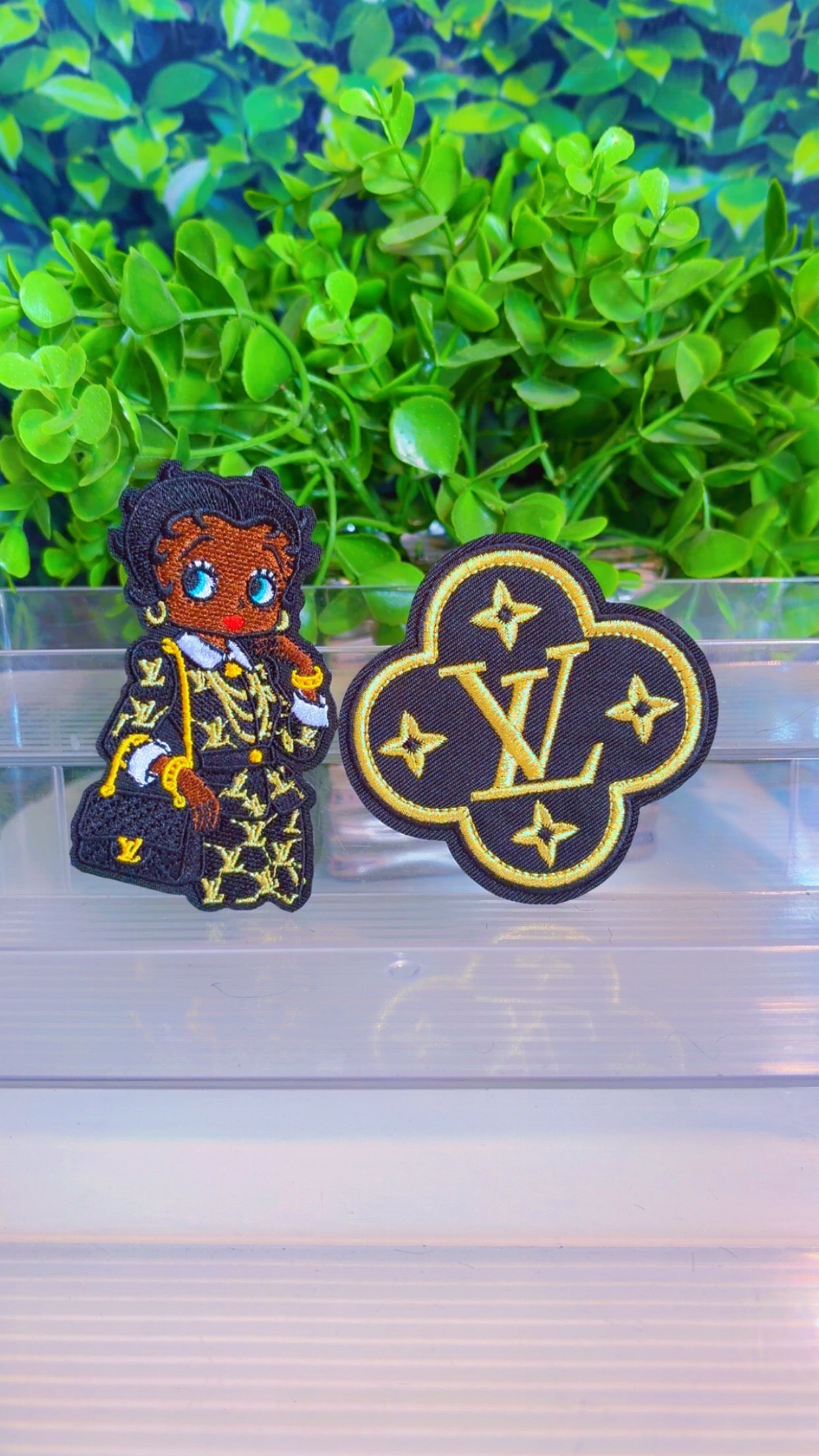 Black and gold iron on patch set