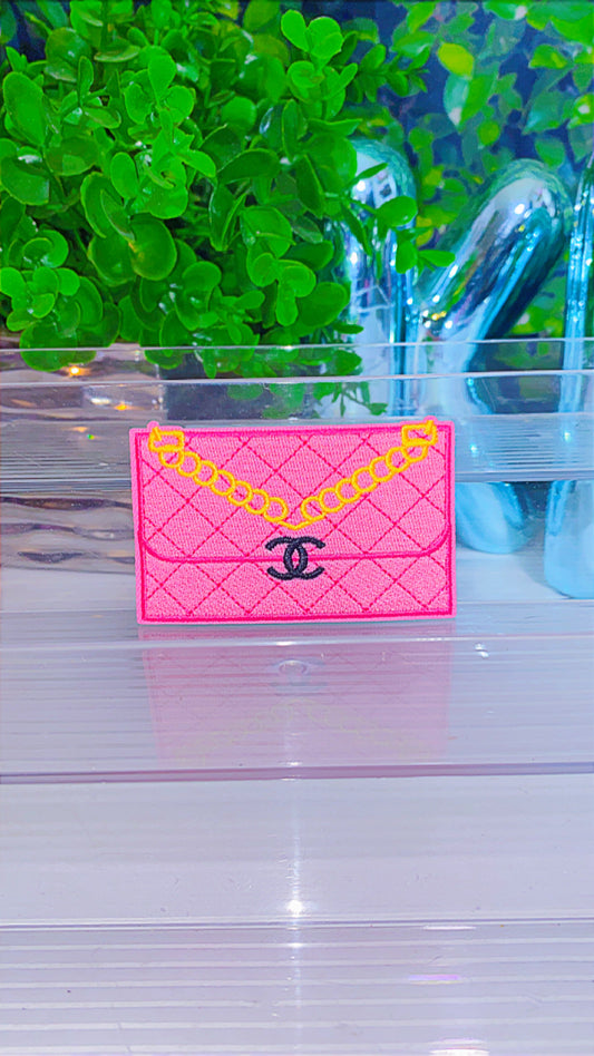 Pink clutch iron on patch