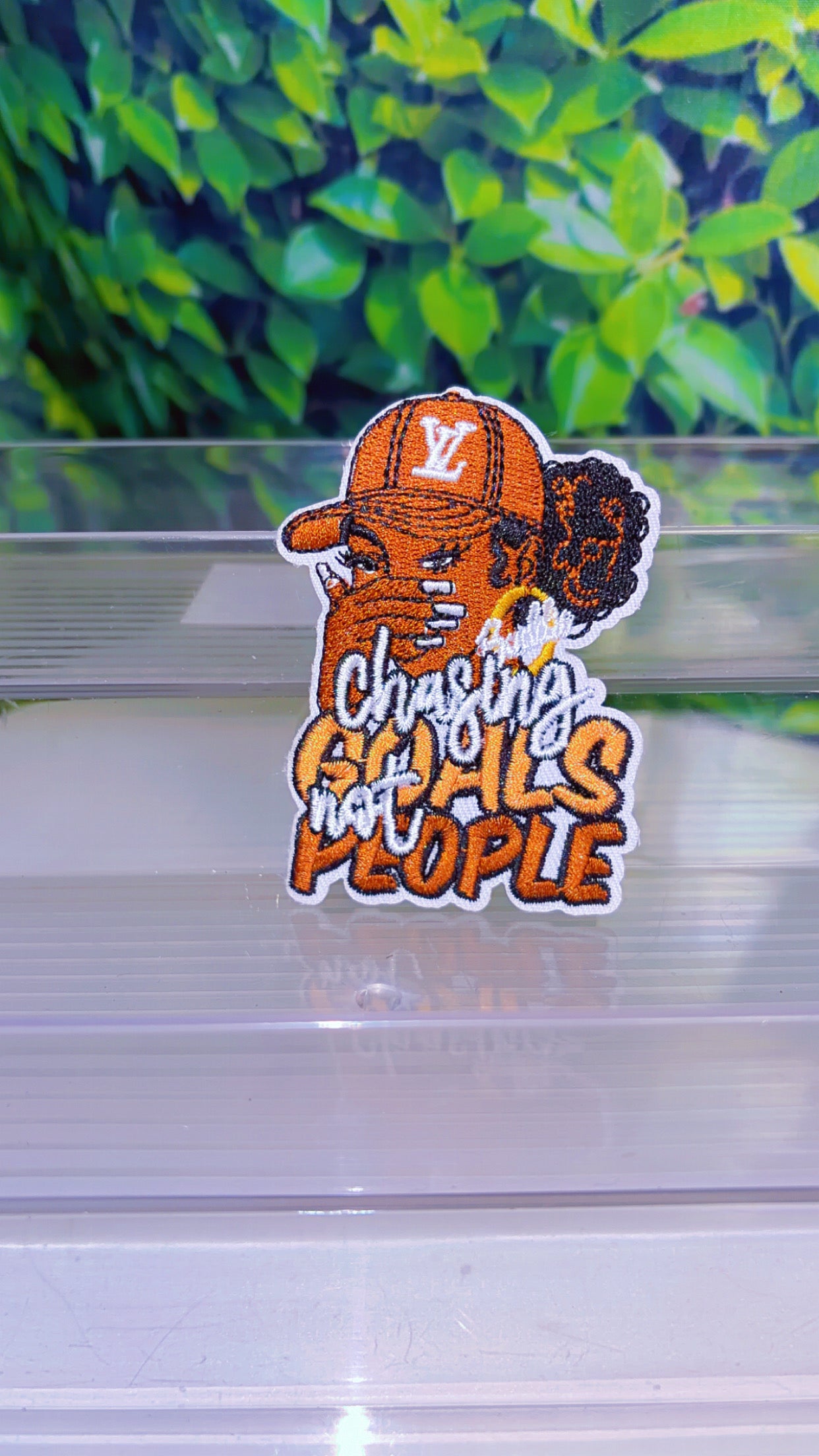 Chasing goals not people iron on patch