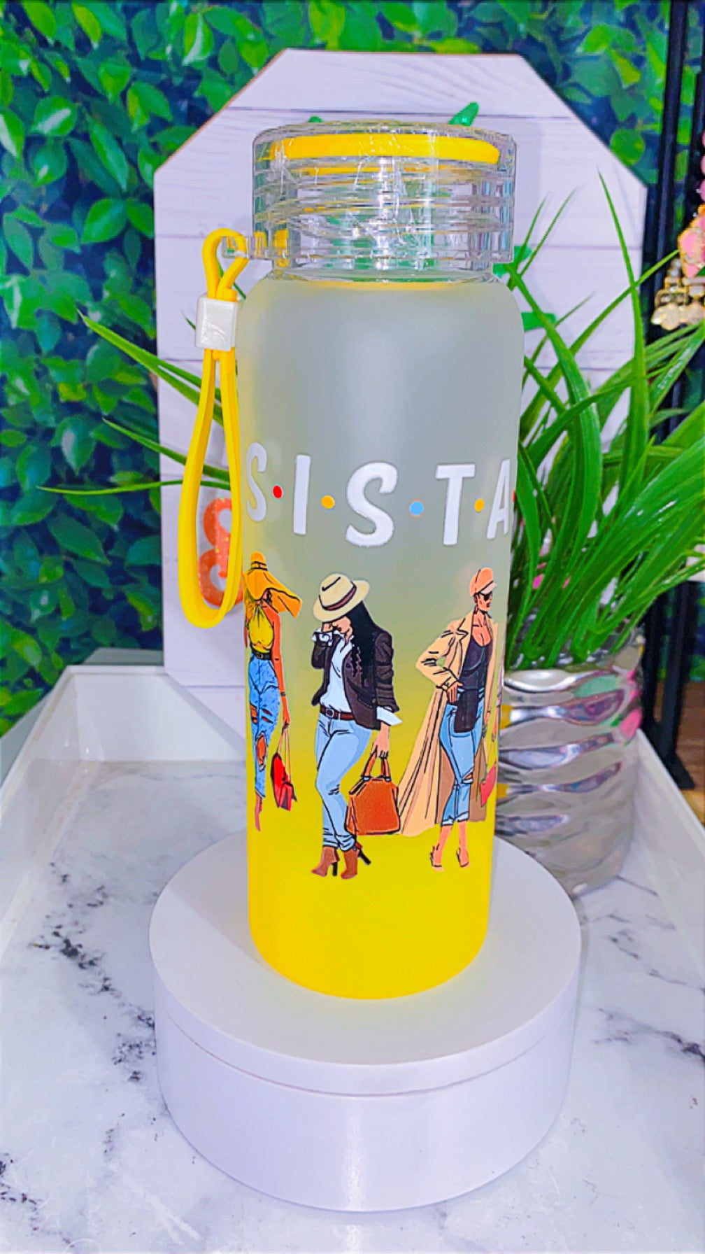 S•I•S•T•A•S yellow ombré tumbler