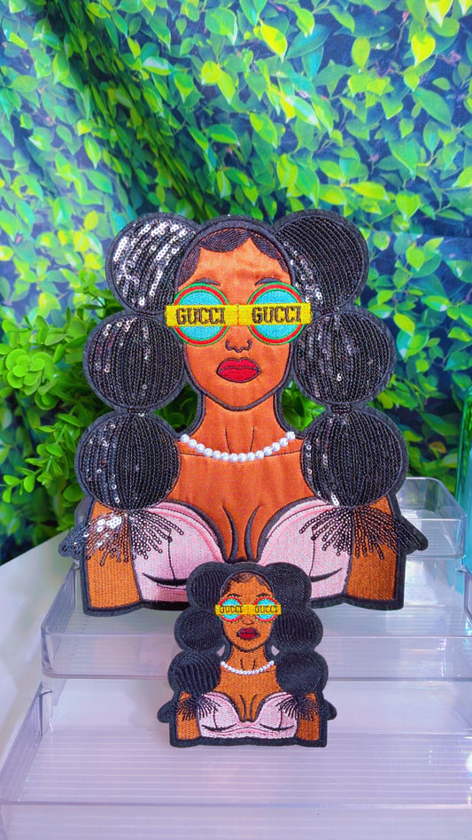 Sunglass lady iron on big patch and small patch