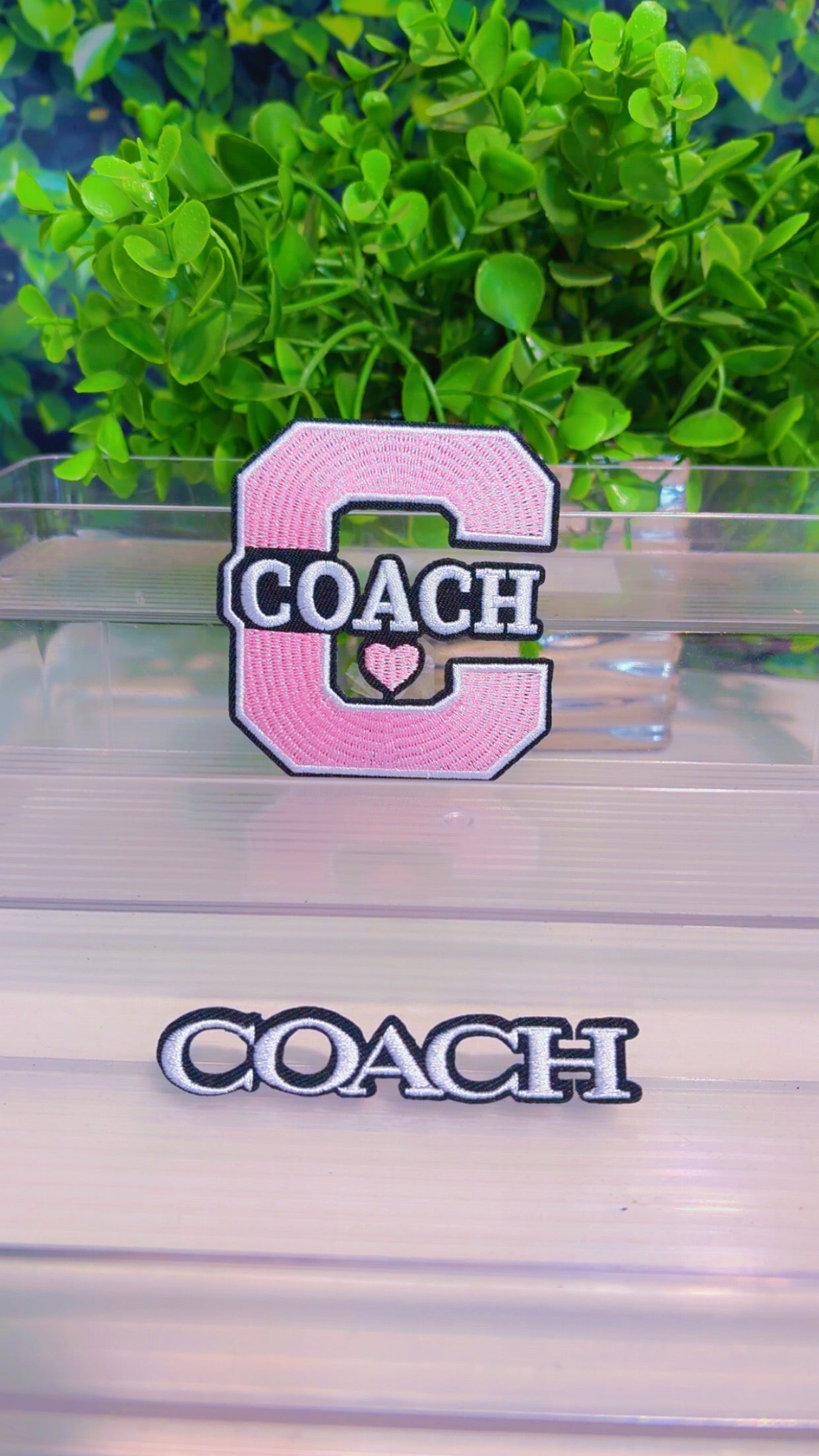 Pink black and white iron on patch set