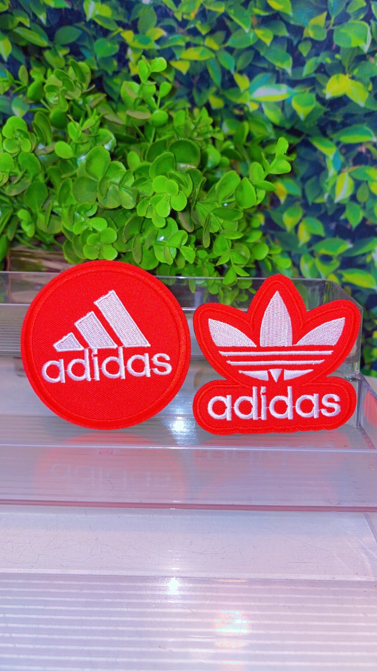 Red and white iron on patch set