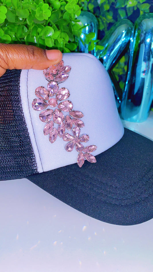 Pink crystal blossom jewel appliqué (hat not included)