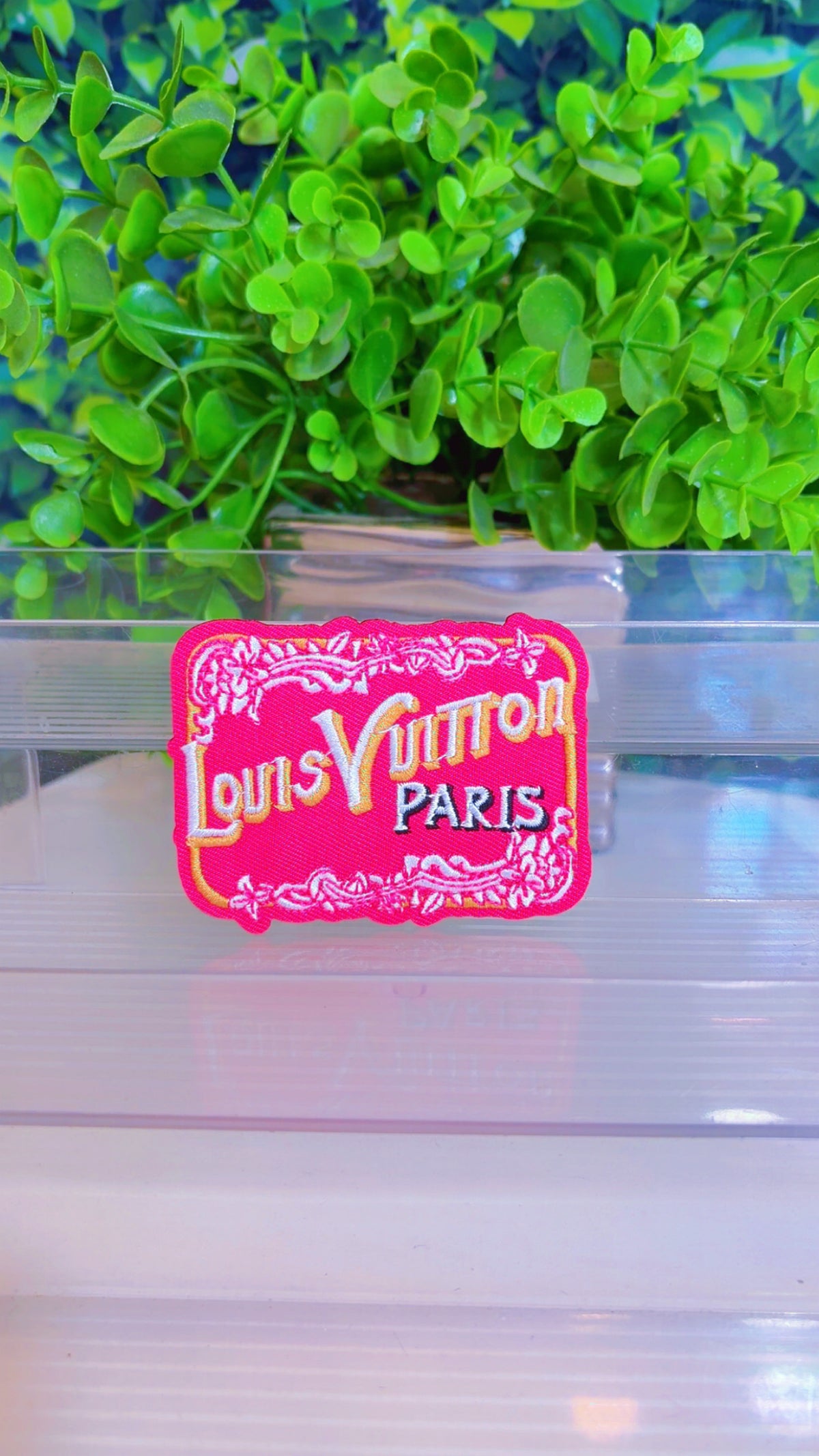 Pink iron on patch