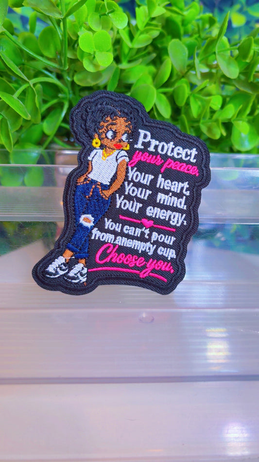 Protect your peace statement iron on patch