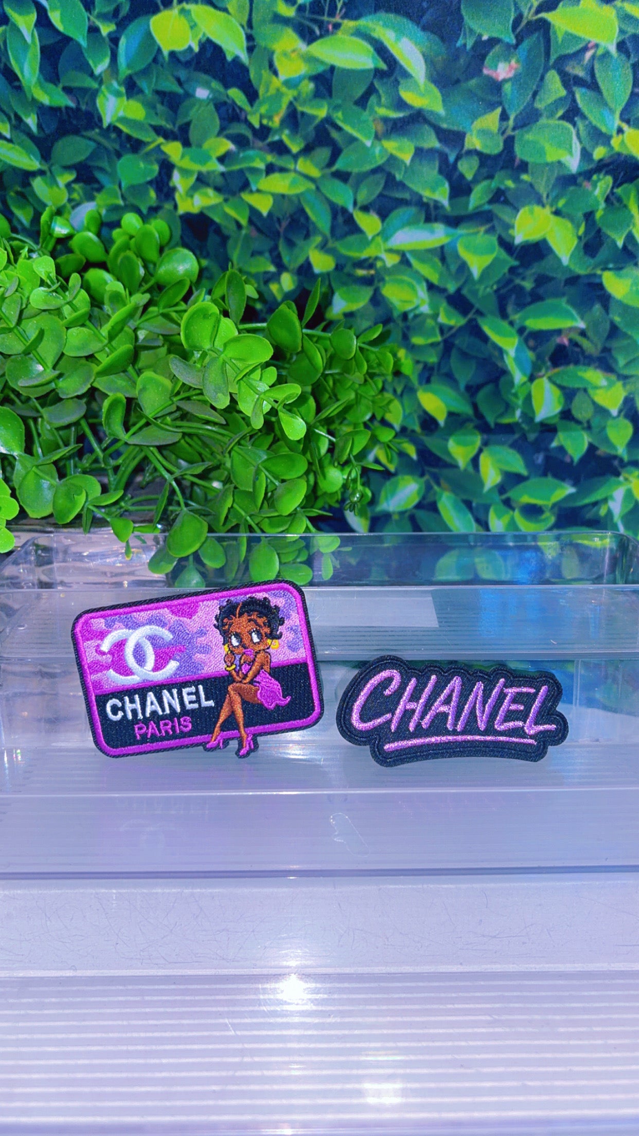 Purple iron on patch set