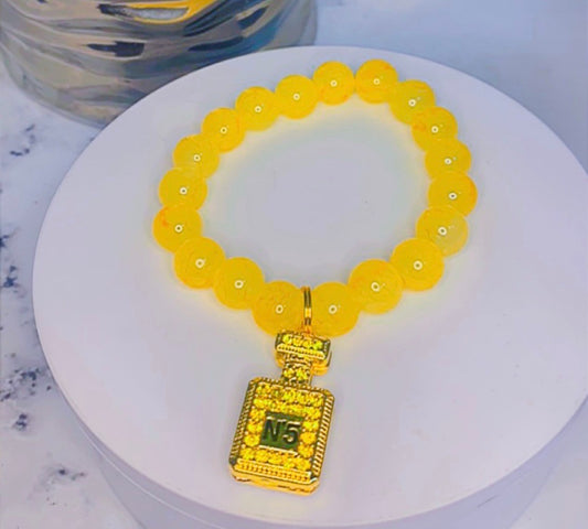 Sunshine N*5 ( Yellow Beaded Bracelet with Purfume Charm)