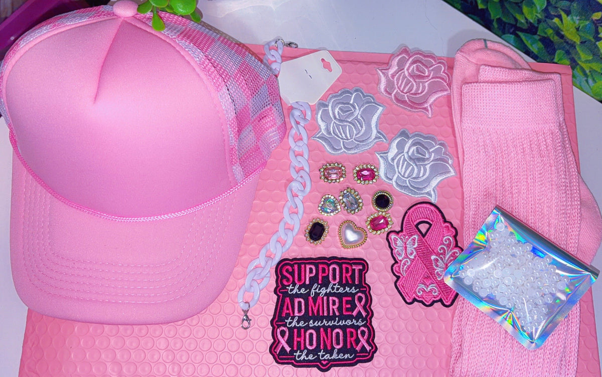 Breast cancer hat, sock set (includes everything in the picture)