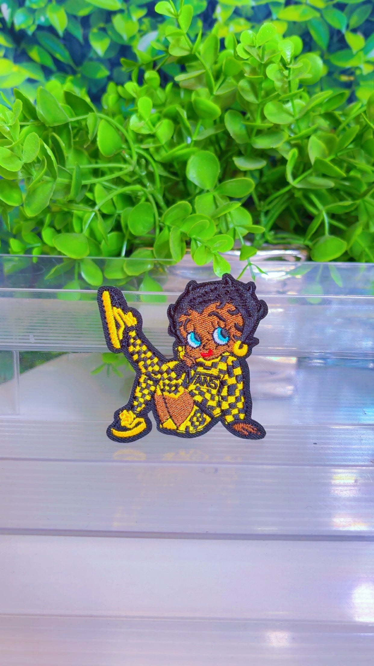 Yellow and black iron on patch