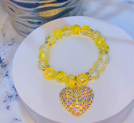 Yellow Big Bling Heart Charm Bracelet