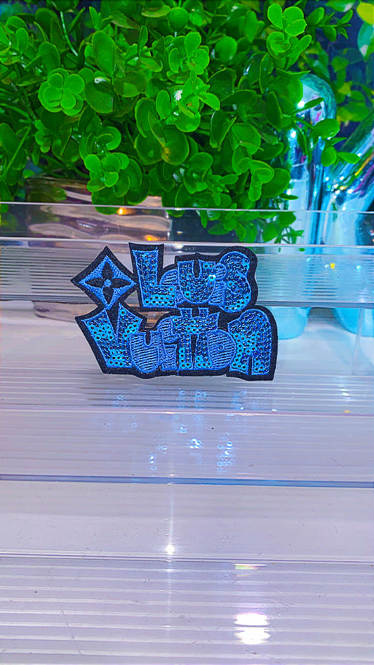 Blue sequin iron on patch